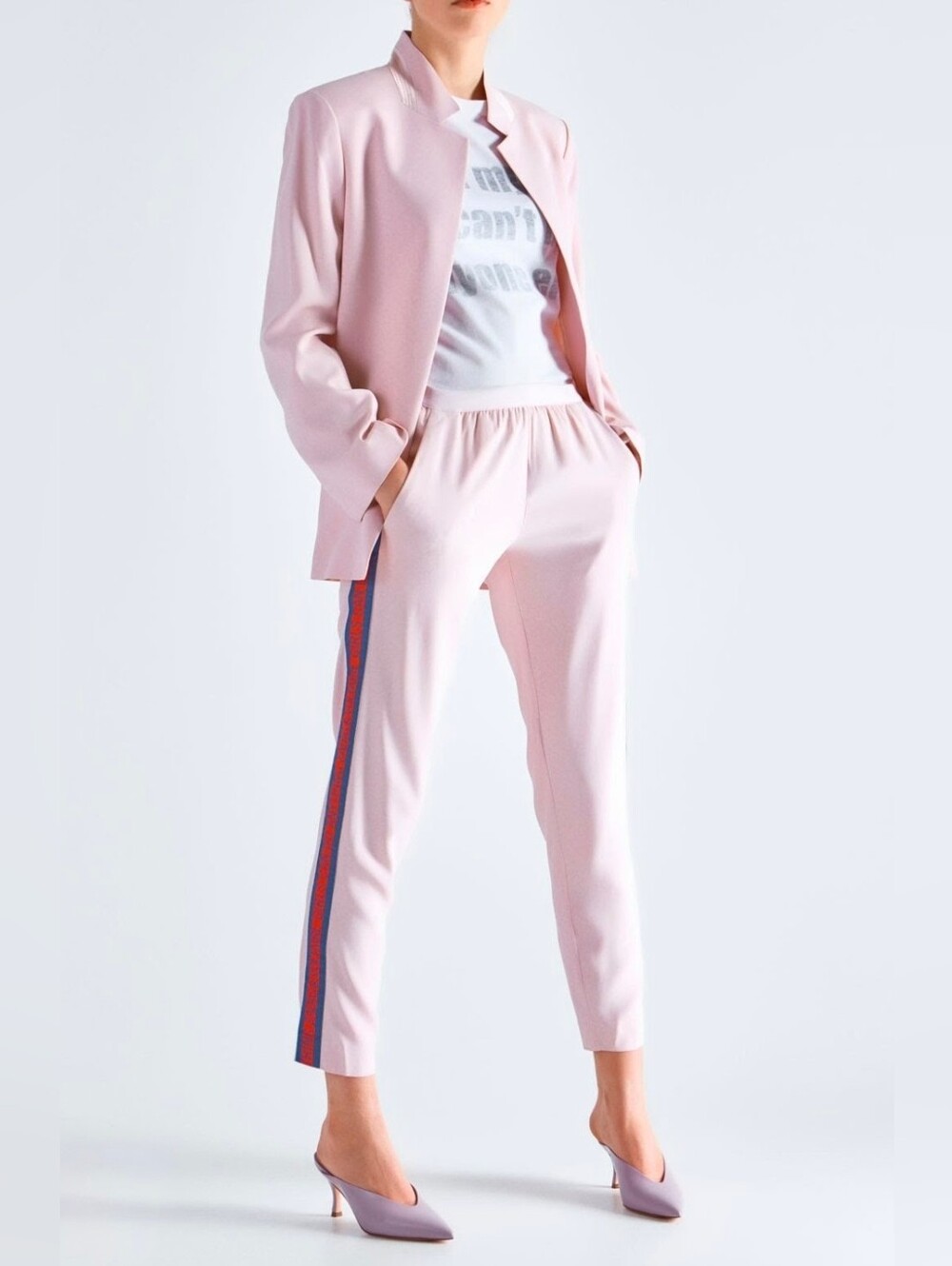 Zadig Voltaire Paula Band Light Cream Track Pants with Side Stripe Medium